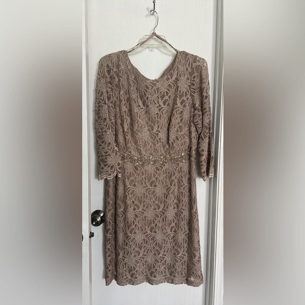 Embroidered Lace Taupe Evening Dress